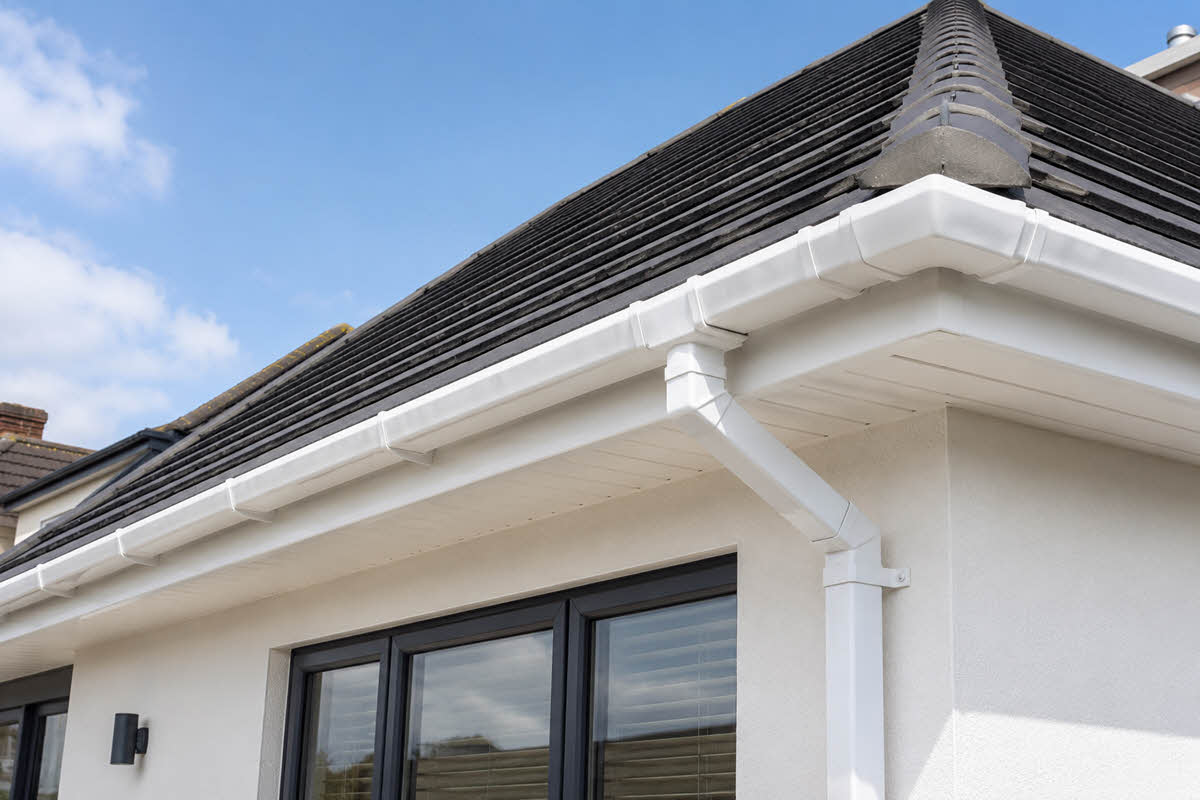 rendered home with new guttering